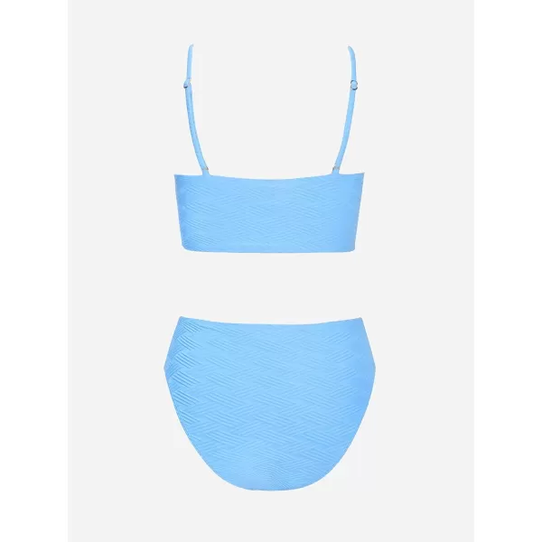imageCUPSHE Womens Bikini Sets Two Piece Swimsuit Mid Rise Bottom Scoop Neck Tank Top Textured SwimwearLight Sky Blue