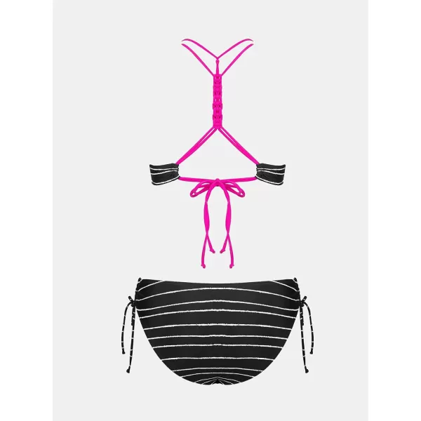 imageCUPSHE Womens Bikini Sets Two Piece Swimsuit Mid Rise Spaghetti Straps Back Tie DrawstringMagentaBlack