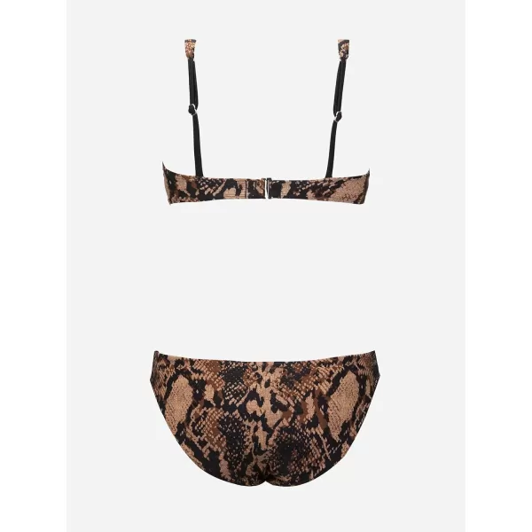 imageCUPSHE Womens Bikini Sets Two Piece Swimsuit Mid Rise Square Neck Cutout Back Hook Reversible BottomBrownAnimal