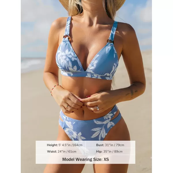 imageCUPSHE Womens Bikini Sets Two Piece Swimsuit ORing Back Self Tie Floral Cutout Mid Rise BottomLight Blue Floral