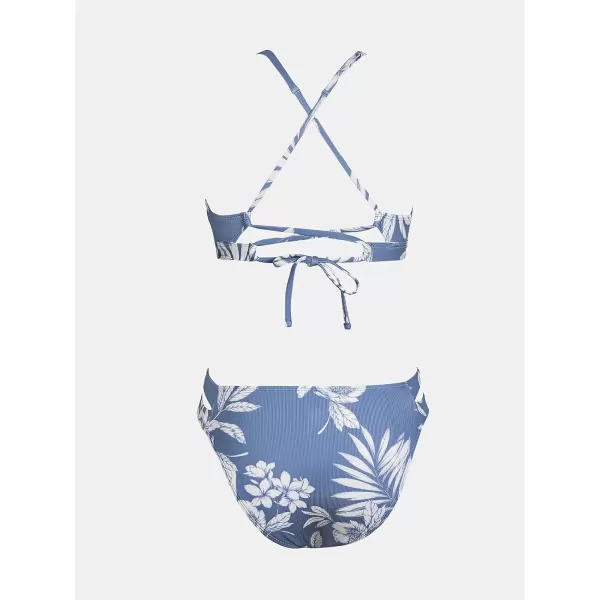 imageCUPSHE Womens Bikini Sets Two Piece Swimsuit ORing Back Self Tie Floral Cutout Mid Rise BottomLight Blue Floral