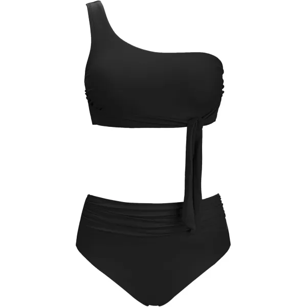 imageCUPSHE Womens Bikini Sets Two Piece Swimsuit One Shoulder High Waisted Wrap Tie Ruched BottomBlack