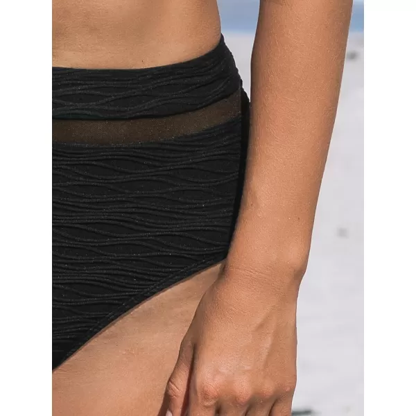imageCUPSHE Womens Bikini Sets Two Piece Swimsuit Scoop Neck Mesh High Waisted Swimwear Back TieBlack