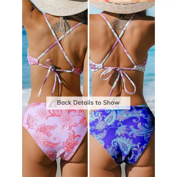 imageCUPSHE Womens Bikini Sets Two Piece Swimsuit Scoop Neck Mid Rise Crisscross Back Self Tie Reversible Top BottomPinkBlue