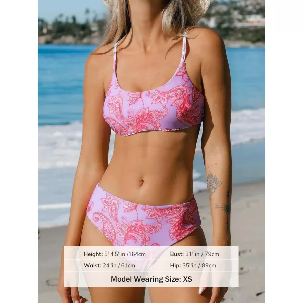 imageCUPSHE Womens Bikini Sets Two Piece Swimsuit Scoop Neck Mid Rise Crisscross Back Self Tie Reversible Top BottomPinkBlue