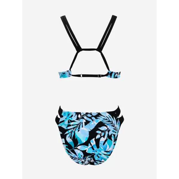 imageCUPSHE Womens Bikini Sets Two Piece Swimsuit V Neck Double Straps Cutout Bathing Suit Cheeky BottomBlackBlue