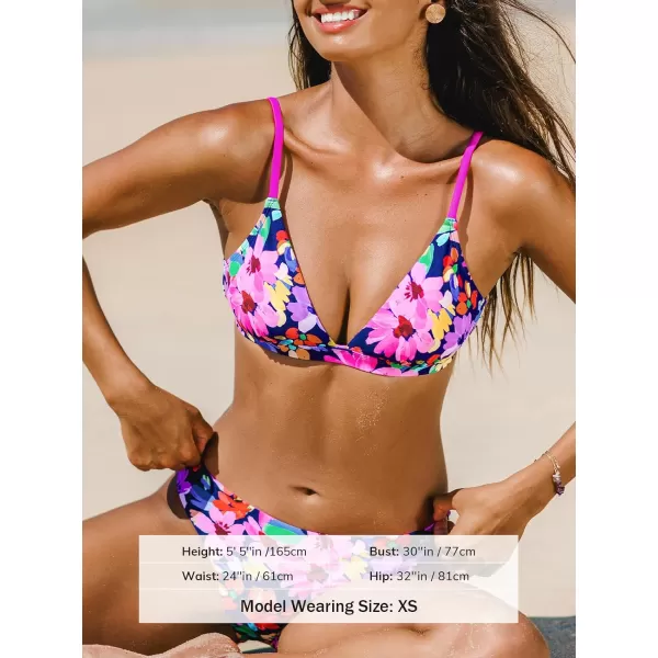 imageCUPSHE Womens Bikini Sets Two Piece Swimsuit V Neck Mid Rise Lace Up Spaghetti Straps Reversible BottomPink Floral