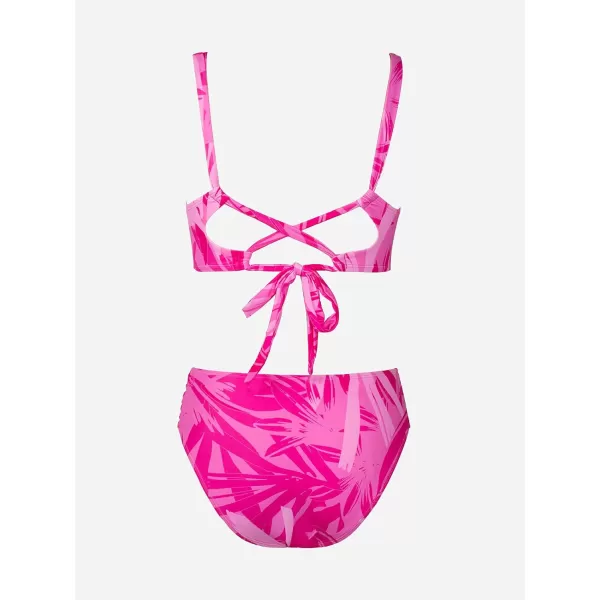 imageCUPSHE Womens Bikini Sets Two Piece Swimsuit V Neck Mid Rise Ruched Crisscross Back Self TieHot Pink