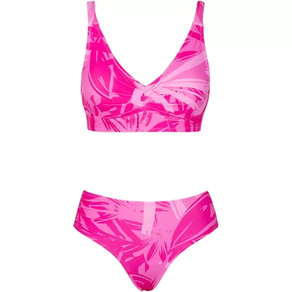 imageCUPSHE Womens Bikini Sets Two Piece Swimsuit V Neck Mid Rise Ruched Crisscross Back Self TieHot Pink