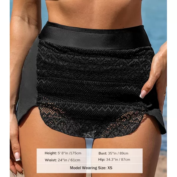 imageCUPSHE Womens Bikini Skirt Bathing Suit Bottom High Waisted Swimwear Lace CutoutsBlack