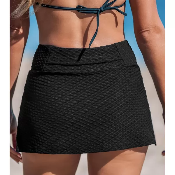 imageCUPSHE Womens Bikini Skirt Bathing Suit Bottom High Waisted Swimwear Textured V WaistBlack