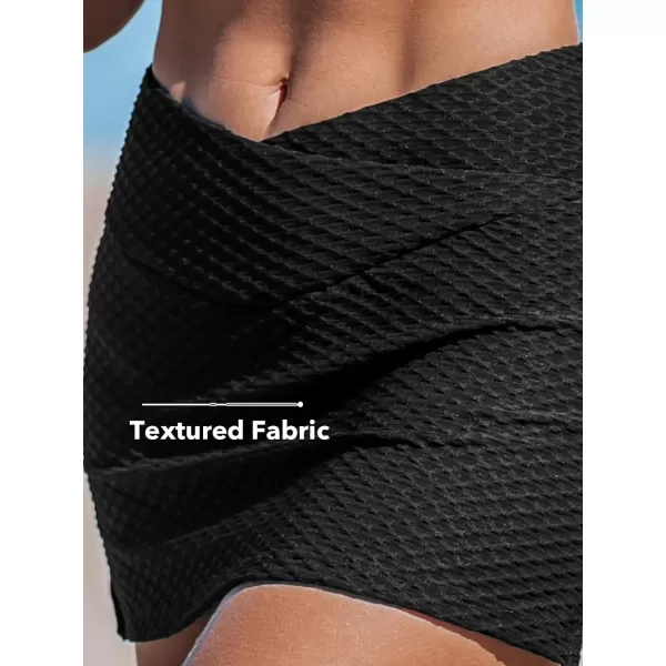 imageCUPSHE Womens Bikini Skirt Bathing Suit Bottom High Waisted Swimwear Textured V WaistBlack