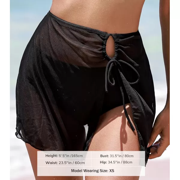 imageCUPSHE Womens Bikini Swim Skirt Bathing Suit Bottom High Waisted Swimwear Mesh Cutout Drawstring CheekyBlack