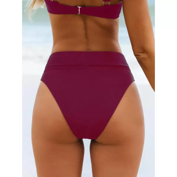 imageCUPSHE Womens Bikini Swimsuit Black High Waisted High Cut Cheeky V Cut Bikini BottomFuchsia