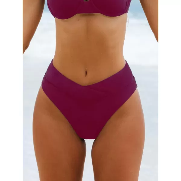 imageCUPSHE Womens Bikini Swimsuit Black High Waisted High Cut Cheeky V Cut Bikini BottomFuchsia