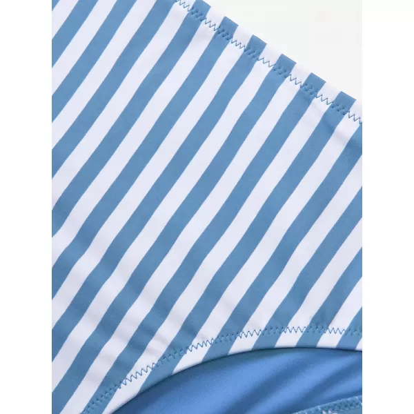 imageCUPSHE Womens Bikini Swimsuit Floral Stripe Ruffle Mid Waisted Two Piece Bathing SuitBlue