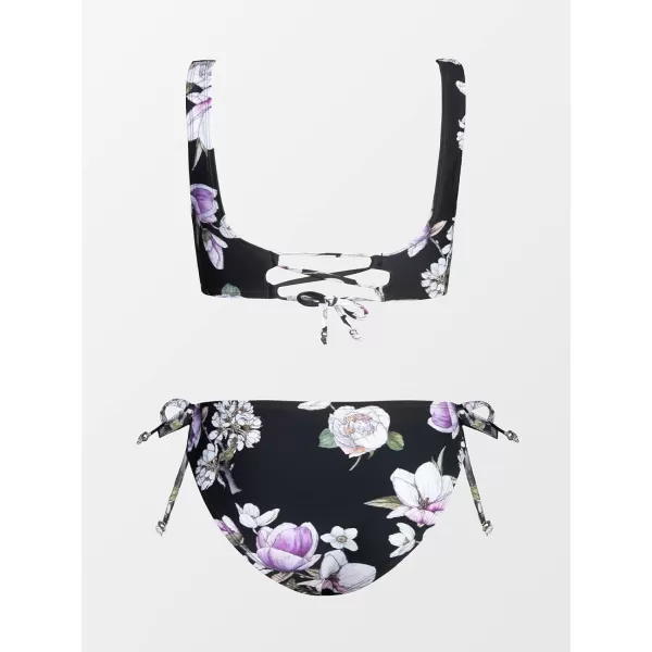 imageCUPSHE Womens Bikini Swimsuit Front Cross Lace Up Two Piece Bathing SuitBlack  Floral