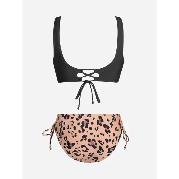 imageCUPSHE Womens Bikini Swimsuit Front Cross Lace Up Two Piece Bathing SuitBlack  Leopard