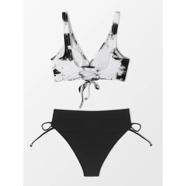 imageCUPSHE Womens Bikini Swimsuit Front Cross Lace Up Two Piece Bathing SuitBlack