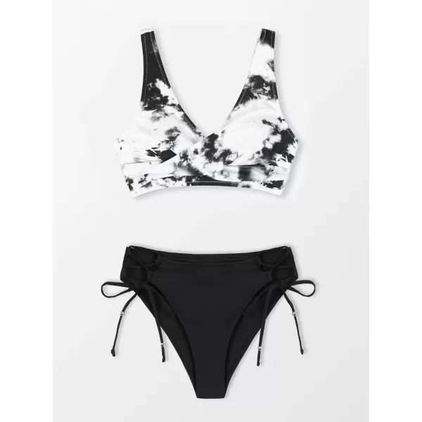 imageCUPSHE Womens Bikini Swimsuit Front Cross Lace Up Two Piece Bathing SuitBlack