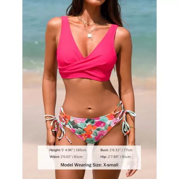 imageCUPSHE Womens Bikini Swimsuit Front Cross Lace Up Two Piece Bathing SuitBright Pink