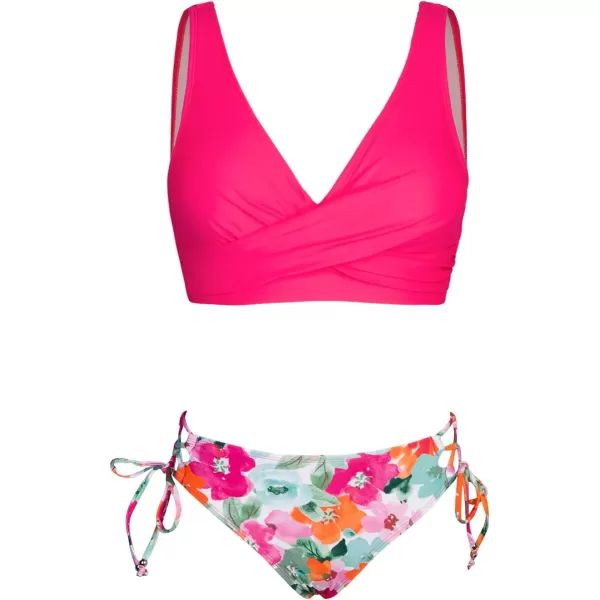 imageCUPSHE Womens Bikini Swimsuit Front Cross Lace Up Two Piece Bathing SuitBright Pink