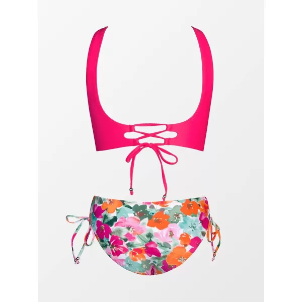 imageCUPSHE Womens Bikini Swimsuit Front Cross Lace Up Two Piece Bathing SuitBright Pink