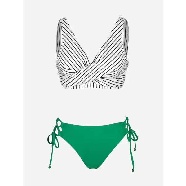 imageCUPSHE Womens Bikini Swimsuit Front Cross Lace Up Two Piece Bathing SuitCadmium Green