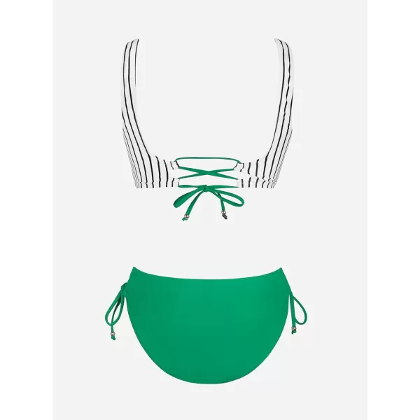 imageCUPSHE Womens Bikini Swimsuit Front Cross Lace Up Two Piece Bathing SuitCadmium Green