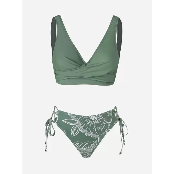 imageCUPSHE Womens Bikini Swimsuit Front Cross Lace Up Two Piece Bathing SuitDark Green