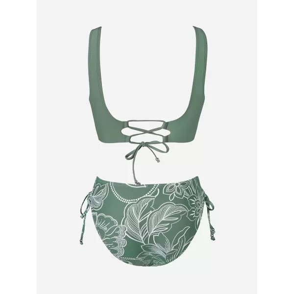 imageCUPSHE Womens Bikini Swimsuit Front Cross Lace Up Two Piece Bathing SuitDark Green