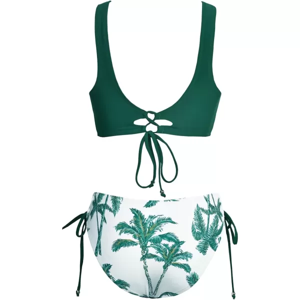 imageCUPSHE Womens Bikini Swimsuit Front Cross Lace Up Two Piece Bathing SuitEmerald GreenLeaf