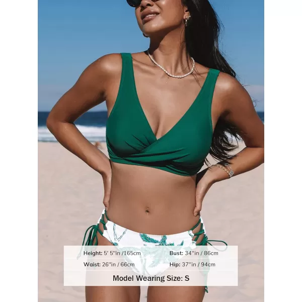 imageCUPSHE Womens Bikini Swimsuit Front Cross Lace Up Two Piece Bathing SuitEmerald GreenLeaf