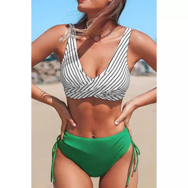 imageCUPSHE Womens Bikini Swimsuit Front Cross Lace Up Two Piece Bathing SuitFresh Green