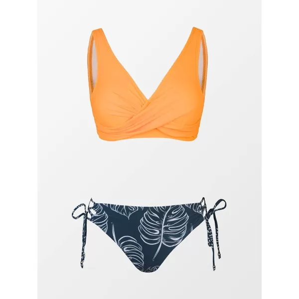 imageCUPSHE Womens Bikini Swimsuit Front Cross Lace Up Two Piece Bathing SuitLight Orange