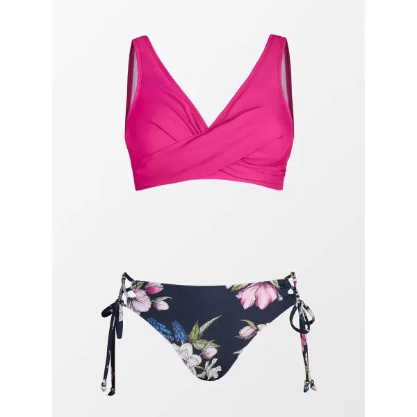 imageCUPSHE Womens Bikini Swimsuit Front Cross Lace Up Two Piece Bathing SuitMagenta