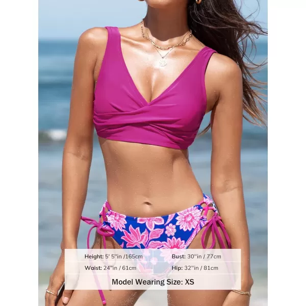imageCUPSHE Womens Bikini Swimsuit Front Cross Lace Up Two Piece Bathing SuitMagnetaBlue Floral