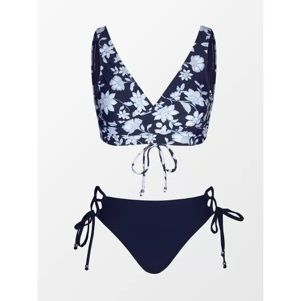 imageCUPSHE Womens Bikini Swimsuit Front Cross Lace Up Two Piece Bathing SuitMarine Blue