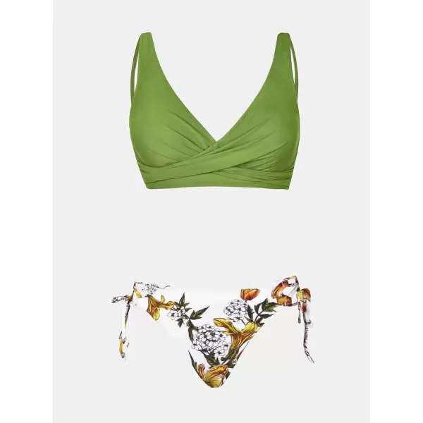 imageCUPSHE Womens Bikini Swimsuit Front Cross Lace Up Two Piece Bathing SuitOlive Green