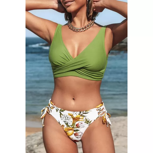 imageCUPSHE Womens Bikini Swimsuit Front Cross Lace Up Two Piece Bathing SuitOlive Green