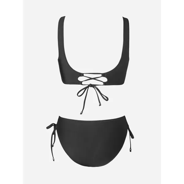 imageCUPSHE Womens Bikini Swimsuit Front Cross Lace Up Two Piece Bathing SuitPure Black