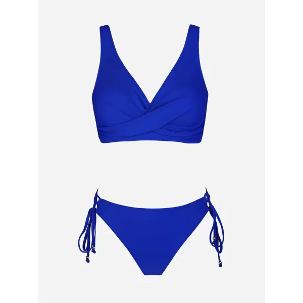 imageCUPSHE Womens Bikini Swimsuit Front Cross Lace Up Two Piece Bathing SuitRoyal Blue