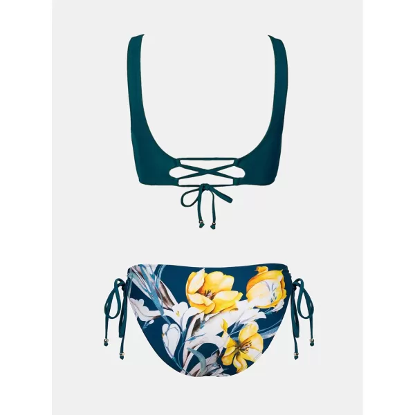 imageCUPSHE Womens Bikini Swimsuit Front Cross Lace Up Two Piece Bathing SuitTeal BlueYellow