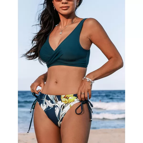imageCUPSHE Womens Bikini Swimsuit Front Cross Lace Up Two Piece Bathing SuitTeal BlueYellow