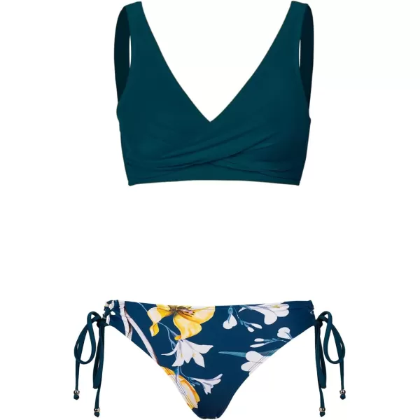 imageCUPSHE Womens Bikini Swimsuit Front Cross Lace Up Two Piece Bathing SuitTeal BlueYellow