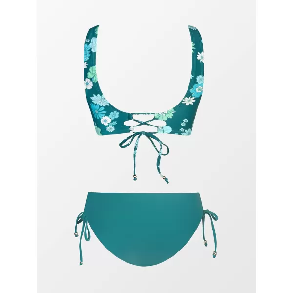 imageCUPSHE Womens Bikini Swimsuit Front Cross Lace Up Two Piece Bathing SuitTeal Floral