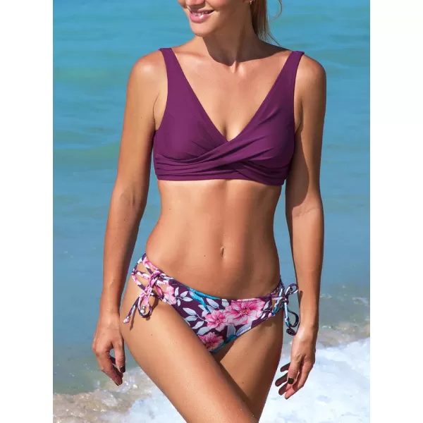 imageCUPSHE Womens Bikini Swimsuit Front Cross Lace Up Two Piece Bathing SuitViolet