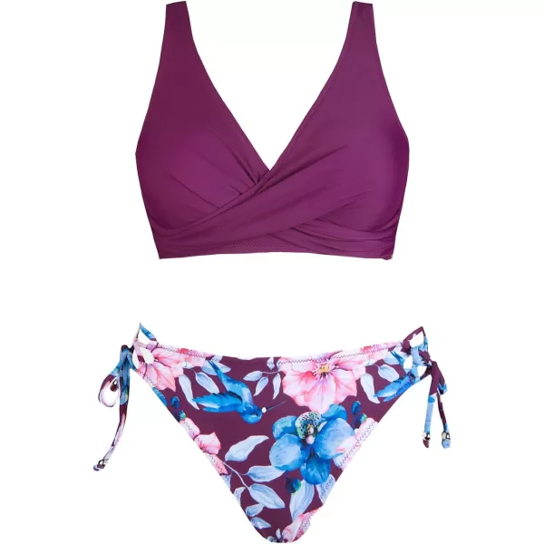imageCUPSHE Womens Bikini Swimsuit Front Cross Lace Up Two Piece Bathing SuitViolet