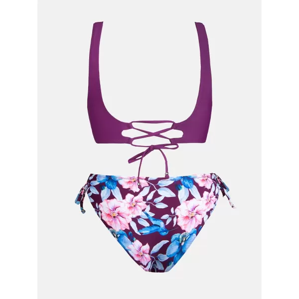 imageCUPSHE Womens Bikini Swimsuit Front Cross Lace Up Two Piece Bathing SuitViolet