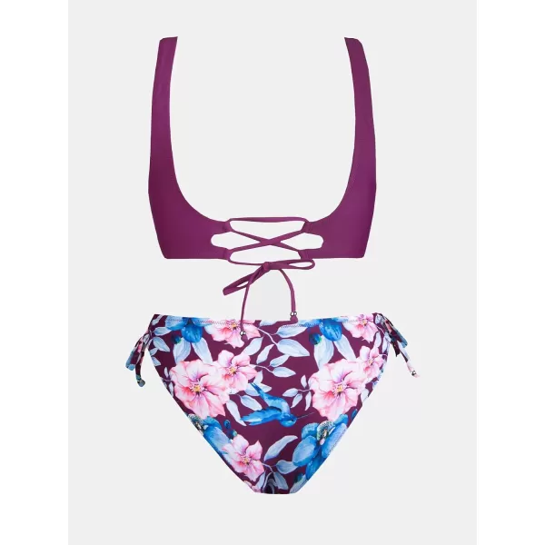 imageCUPSHE Womens Bikini Swimsuit Front Cross Lace Up Two Piece Bathing SuitViolet